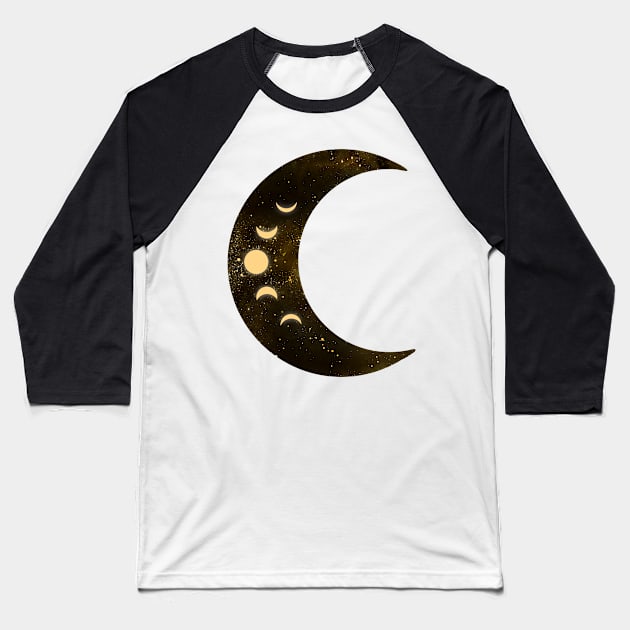 Gold Crescent Moon Phases Baseball T-Shirt by SpellsSell